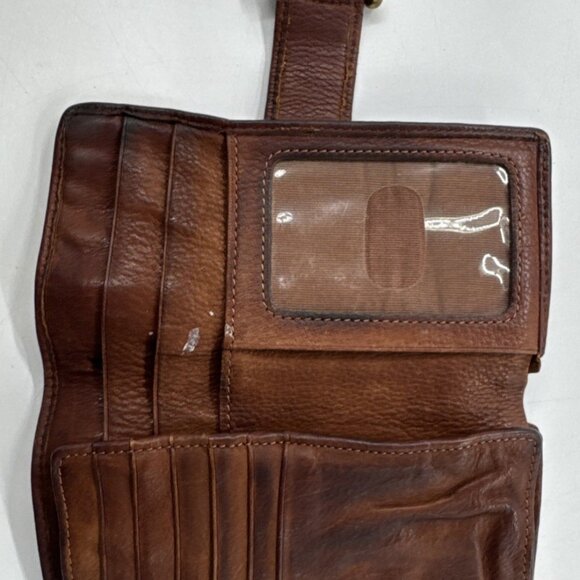 Vintage Y2K Fossil Distressed Soft Leather Wallet Trifold Brown Card Money Snap - Picture 9 of 14